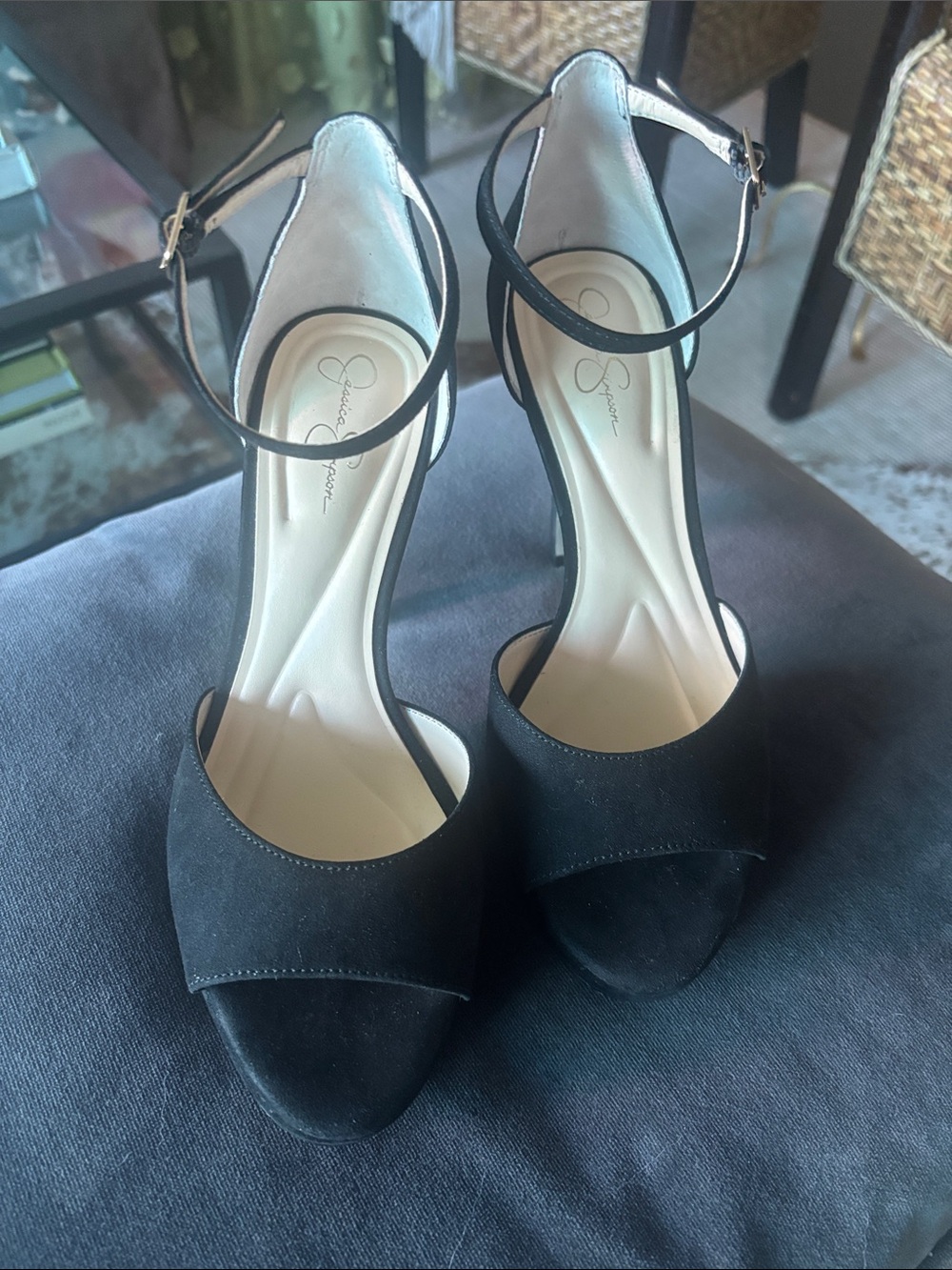 Jessica Simpson Sohilea Black Suede Platform Peep-Toe Ankle Strap Heels - Picture 2 of 5
